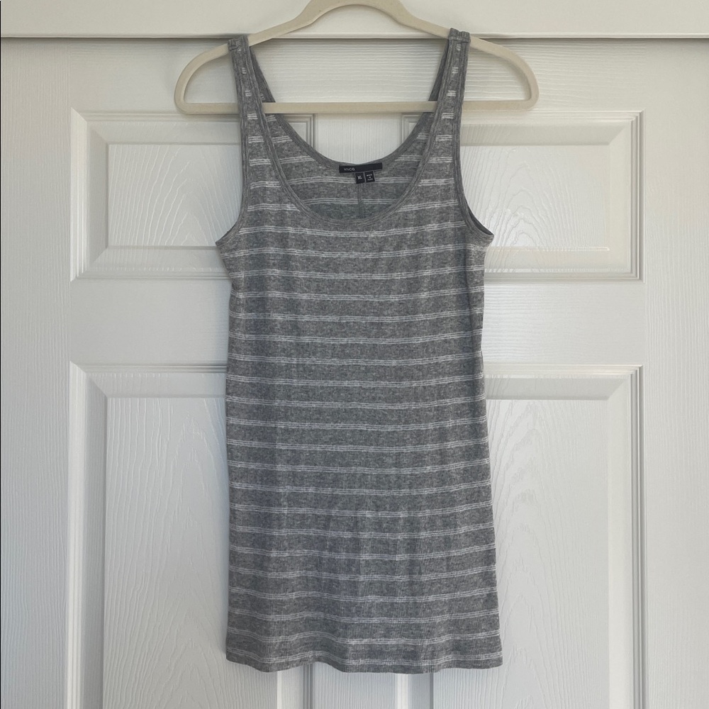 Vince Grey & White Striped Cotton Blend Ribbed Tank Top Women's XL